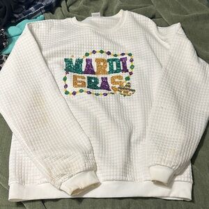 Festive White Mardi Gras Sweater